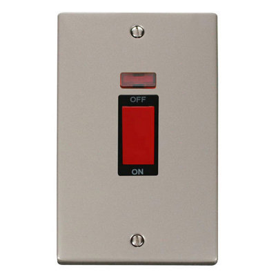 Pearl Nickel 2 Gang Size 45A Switch With Neon - Black Trim - SE Home