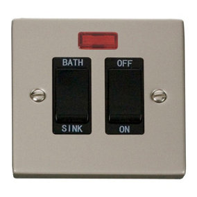 Pearl Nickel 20A DP Sink/bath Switch - Black Trim - SE Home