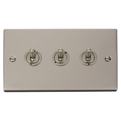 Pearl Nickel 3 Gang 2 Way 10AX Toggle Light Switch - SE Home