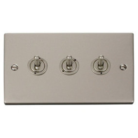Pearl Nickel 3 Gang 2 Way 10AX Toggle Light Switch - SE Home