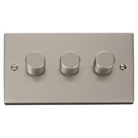 Pearl Nickel 3 Gang 2 Way 400w Dimmer Light Switch - SE Home