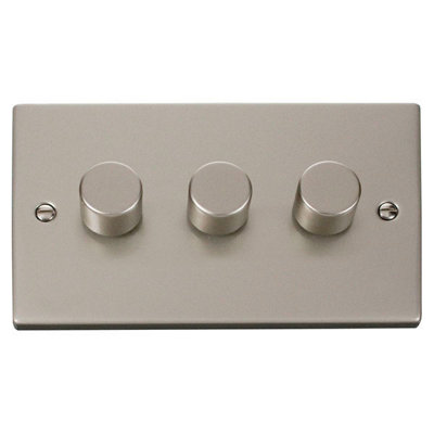 Pearl Nickel 3 Gang 2 Way LED 100W Trailing Edge Dimmer Light Switch - SE Home