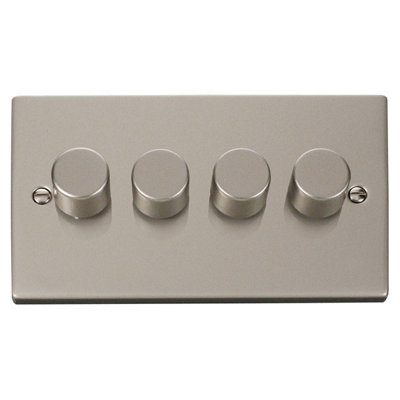 Pearl Nickel 4 Gang 2 Way LED 100W Trailing Edge Dimmer Light Switch. - SE Home