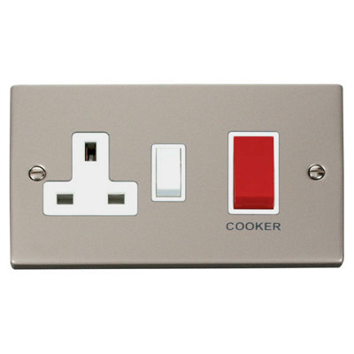Pearl Nickel Cooker Control 45A With 13A Switched Plug Socket - White ...