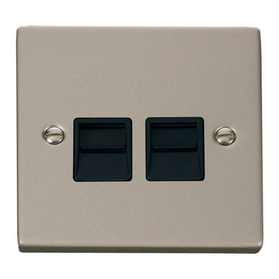 Pearl Nickel Master Telephone Twin Socket - Black Trim - SE Home
