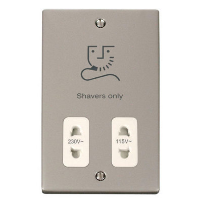 Pearl Nickel Shaver Socket 115v/230v - White Trim - SE Home