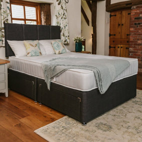 Pearl Orthopaedic Comfort Sprung Divan Bed Set 3FT Single 2 Drawers Side  - Naples Slate