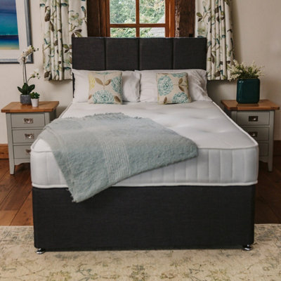 Pearl Orthopaedic Comfort Sprung Divan Bed Set 4FT6 Double 2 Drawers Side  - Naples Slate