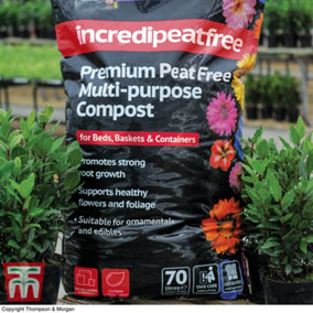 Peat Free Garden Compost - incredipeatfree - 70 Litres + 210g Sachet Of Incredibloom x 1