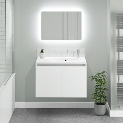 Pebble 600mm White Gloss Wall Hung Basin Unit complete with Basin