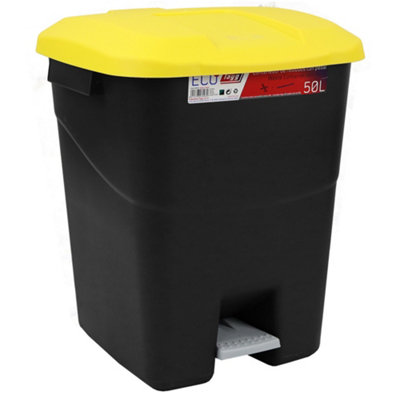 Pedal Operated Litter Bin - 50 Litre - Yellow Lid