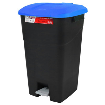 Pedal Operated Litter Bin - 60 Litre - Blue Lid