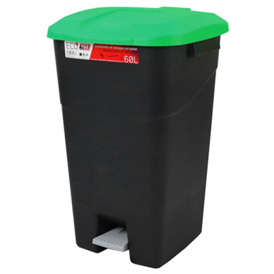 Pedal Operated Litter Bin - 60 Litre - Green Lid