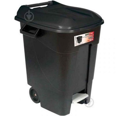 Pedal Operated Wheeled Litter Bin - 100 Litre - Black Lid