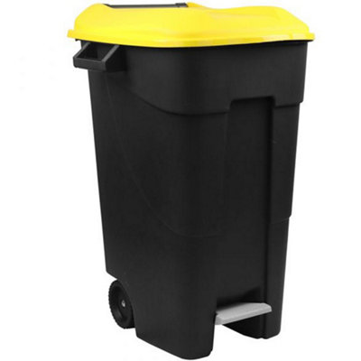 Pedal Operated Wheeled Litter Bin - 120 Litre - Yellow Lid