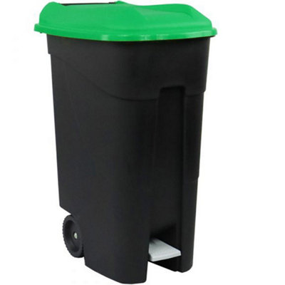 Pedal Operated Wheeled Litter Bin - 80 Litre - Green Lid