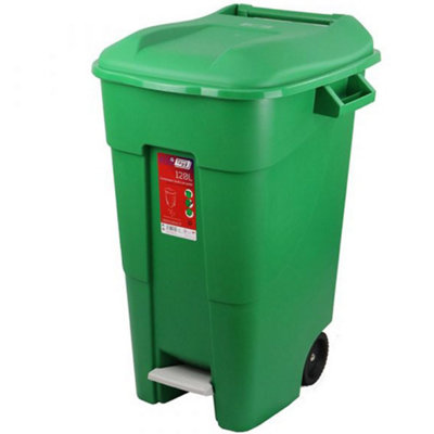 Pedal Wheeled Bin - 120 Litre - Green Base & Lid