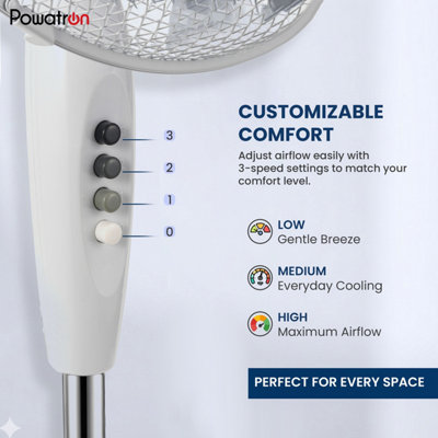 Pedestal Fan 16 Inch Oscillating Electric 3-Speed Cooling, Adjustable ...