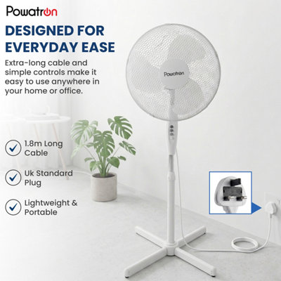 Pedestal Fan 16 Inch Oscillating Electric 3-Speed Cooling, Adjustable ...