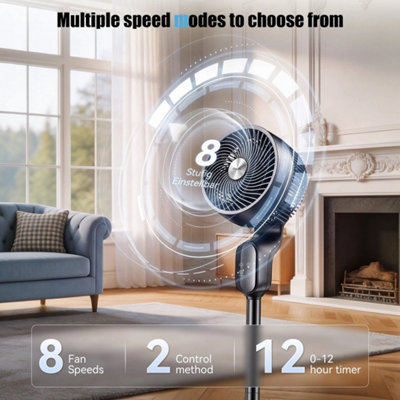 Pedestal Fan Oscillating 8 Speed Standing Extendable 12H Silent Remote ...