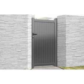 Pedestrian Gate 900x2000mm Grey - Vertical Solid Infill and Flat Top