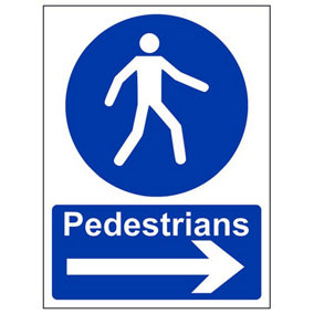 Pedestrians Arrow RIGHT Public Safety Sign - Adhesive Vinyl - 150x200mm (x3)