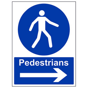Pedestrians Arrow RIGHT Public Safety Sign - Adhesive Vinyl - 300x400mm (x3)
