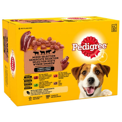 Pedigree Adult Dog Pouches Beef Liver & Veg In Gravy 12x100g (Pack of 4)