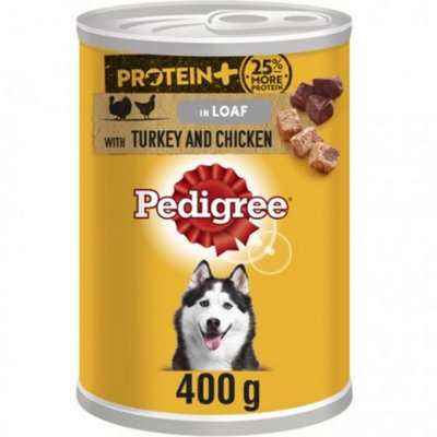 PEDIGREE Can Adult Dog Wet Protein + Chunks in loaf Turkey and Chicken 400g (Pack of 12)