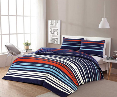 Pedro Multi Colour Lines Printed Easy Care Polycotton Reversible Duvet Cover Bedding Set