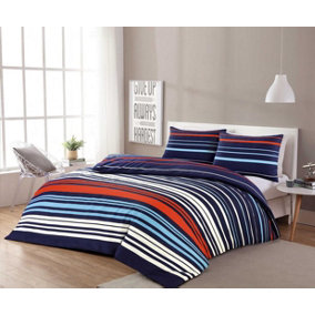 Pedro Multi Stripe Duvet Cover Set Blue/Red Fresh and Modern Bedding