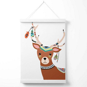 Peeking Deer Tribal Animal Poster with Hanger / 33cm / White