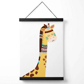 Peeking Giraffe Tribal Animal Medium Poster with Black Hanger