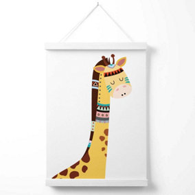 Peeking Giraffe Tribal Animal Poster with Hanger / 33cm / White