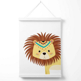 Peeking Lion Tribal Animal Poster with Hanger / 33cm / White