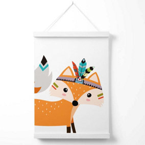 Peeking Orange Fox Tribal Animal Poster with Hanger / 33cm / White