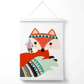 Peeking Red Fox Tribal Animal Poster with Hanger / 33cm / White
