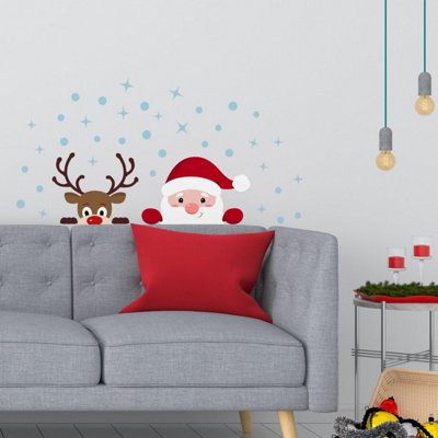 Peeking Santa And Rudolph Wall Stickers Wall Art, DIY Art, Home Decorations, Decals