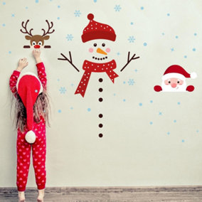 Peeking Santa, Rudolph and Snowman Wall Stickers Living room DIY Home Decorations