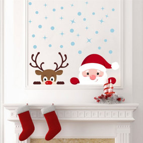 Peeking Santa & Rudolph Wall Stickers Wall Art, DIY Art, Home Decorations, Decals - Pack of 3