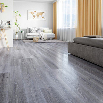 Peel and Stick Flooring Tile,Waterproof Self Adhesive Plank Wood Grain Effect PVC Flooring,Dark Grey, 36 Pcs