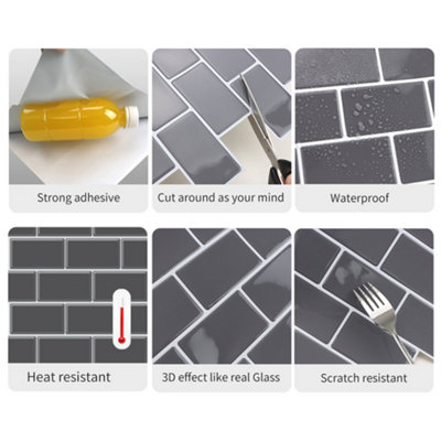 Bolsover Designs 50 X Grey Matt Tile Stickers For 15cm X 15cm / 6 Inch Waterproof For Kitchen, Splashback, For Bathroom, Self Adhesive, Peel And Stick