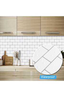 Peel and Stick Self-Adhesive Wall Tile Stickers for Kitchen and Bathroom Backsplash (10 Pack, 12x12 Inches, T 1.2mm White)