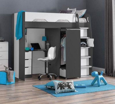 Pegasus Grey and White Wooden High Sleeper Frame Only - 3ft