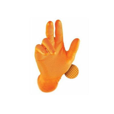 Pegdev - PDL - 10 x Premium Orange Nitrile Gloves - Powder-Free, Disposable, Latex-Free, Textured Grip Size (Large) - 5 pairs