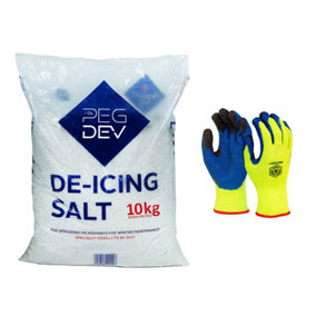 Pegdev - PDL 10kg Premium White De-icing Rock Salt With 1 x Pair Of Thermal Work Gloves
