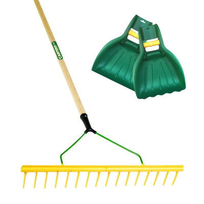 Pegdev - PDL - 16 Tooth Polypropylene Landscape Rake with a Hardwood Handle and Leaf Scoop Grab Hands.