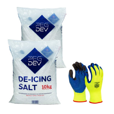 Pegdev - PDL 20kg Premium White De-icing Rock Salt With 1 x Pair Of Thermal Work Gloves