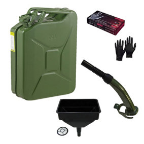 Pegdev - PDL - 20L Heavy Duty Jerry Can with Funnel, Metal Spout & Nitrile Gloves - UN Certified Fuel Container