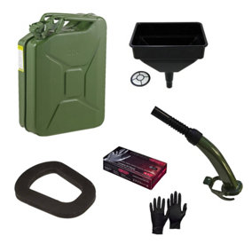 Pegdev - PDL - 20L Heavy Duty Jerry Can with Funnel, Metal Spout, Replacement Seal & Nitrile Gloves - UN Certified